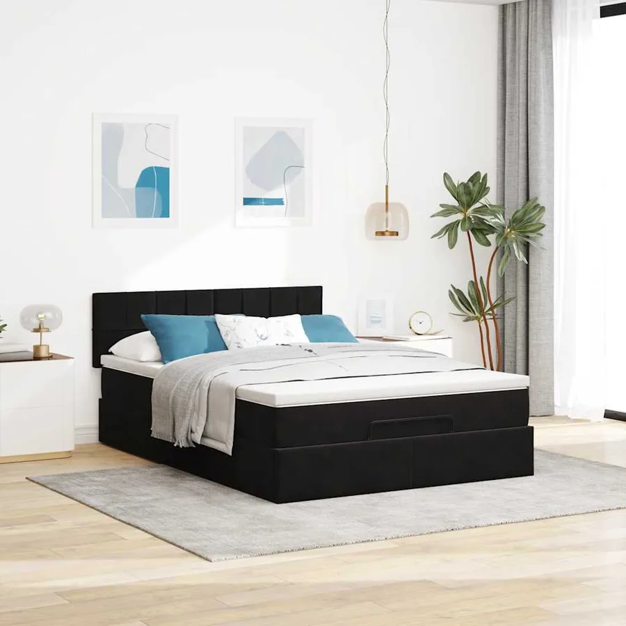 Cadre de lit ottoman avec matelas noir 140x190 cm velours - 4