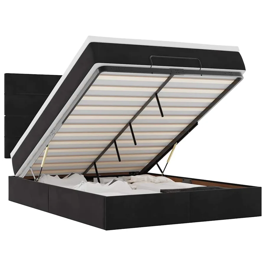 Cadre de lit ottoman avec matelas noir 140x190 cm velours - 2