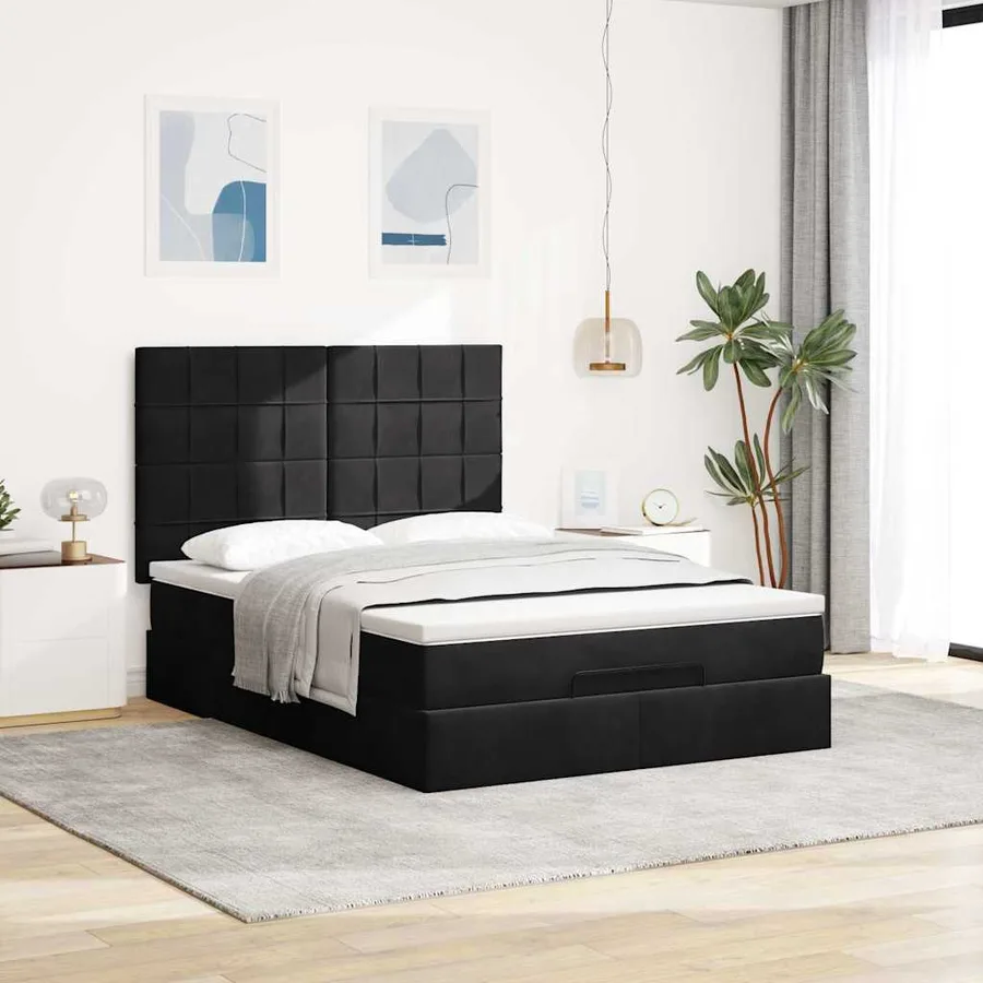 Cadre de lit ottoman avec matelas noir 140x190 cm velours - 3