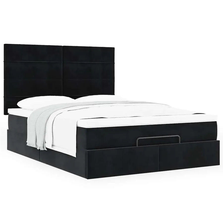 Cadre de lit ottoman avec matelas noir 140x190 cm velours - 4