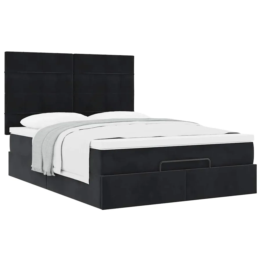Cadre de lit ottoman avec matelas noir 140x190 cm velours - 5