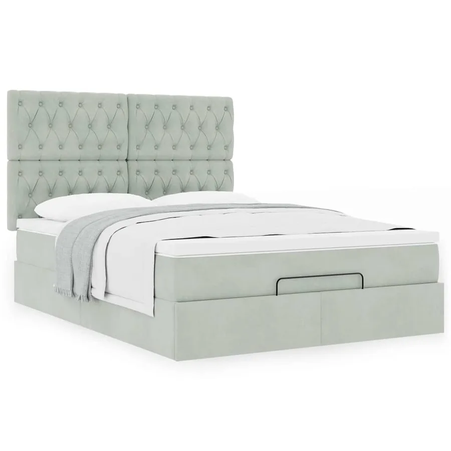Cadre de lit ottoman et matelas gris clair 140x190 velours - 4