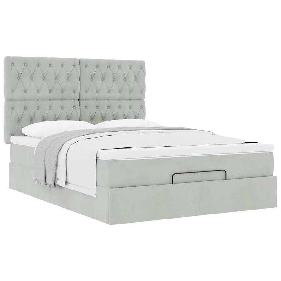 Cadre de lit ottoman et matelas gris clair 140x190 velours - 5