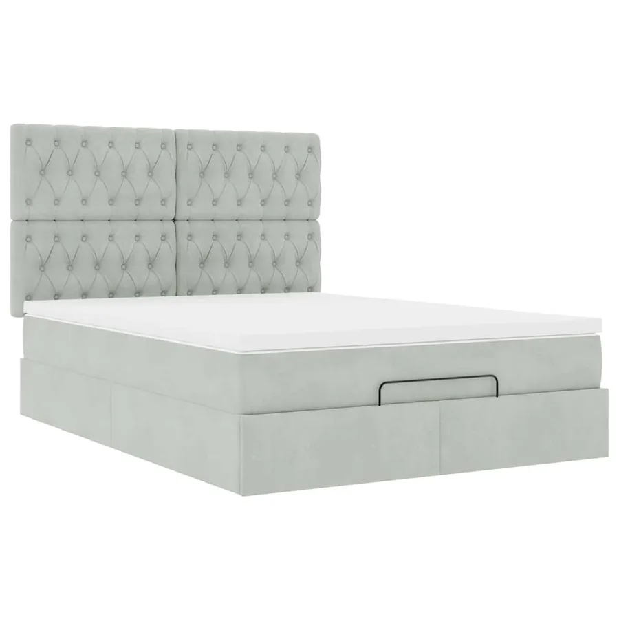 Cadre de lit ottoman et matelas gris clair 140x190 velours - 6