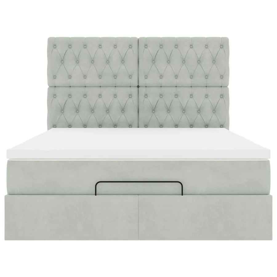 Cadre de lit ottoman et matelas gris clair 140x190 velours - 7