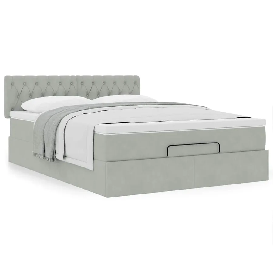 Cadre de lit ottoman et matelas gris clair 140x190 velours - 4