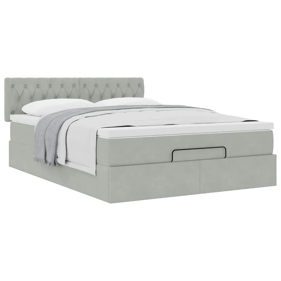Cadre de lit ottoman et matelas gris clair 140x190 velours - 5