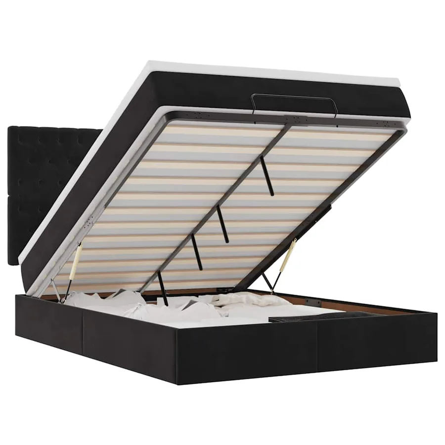 Cadre de lit ottoman avec matelas noir 140x190 cm velours - 2