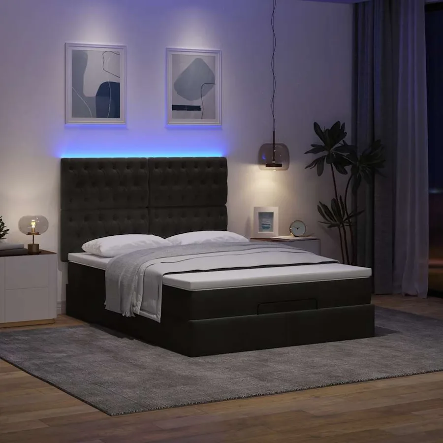 Cadre de lit ottoman avec matelas noir 140x190 cm velours - 3