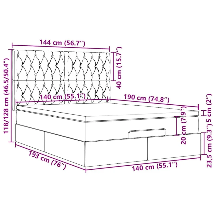 Cadre de lit ottoman et matelas gris clair 140x190 velours - 18