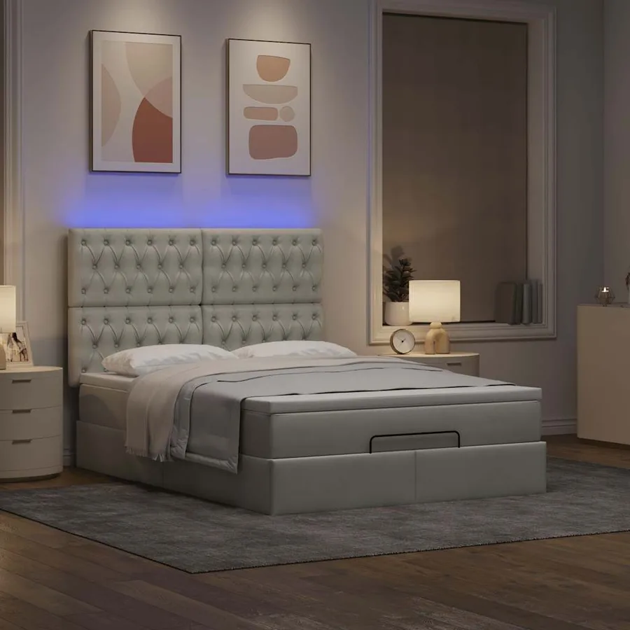 Cadre de lit ottoman et matelas gris clair 140x190 velours - 3