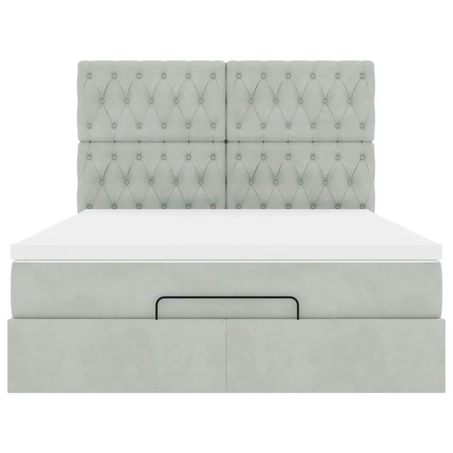 Cadre de lit ottoman et matelas gris clair 140x190 velours - 8