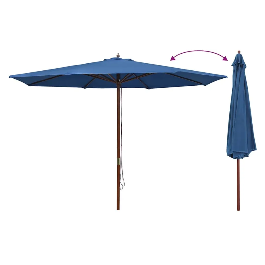 Parasol d'extérieur avec mât en bois 350 cm Bleu - 3
