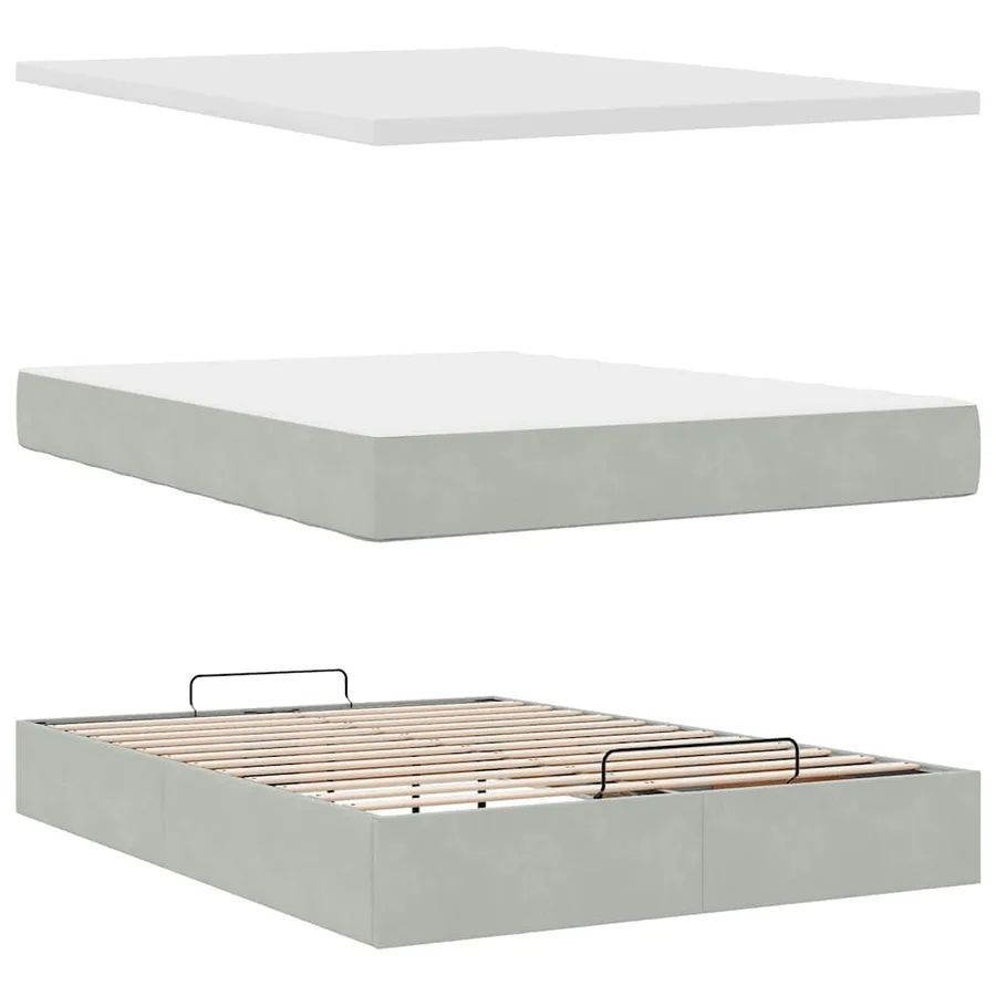 Cadre de lit ottoman et matelas gris clair 140x190 velours - 11
