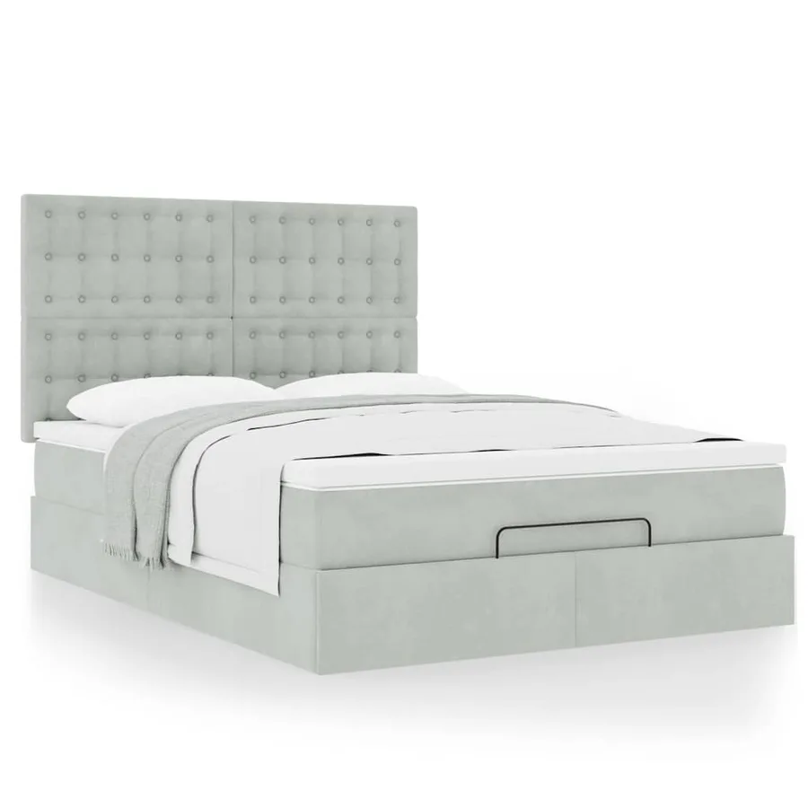 Cadre de lit ottoman et matelas gris clair 140x190 velours - 4
