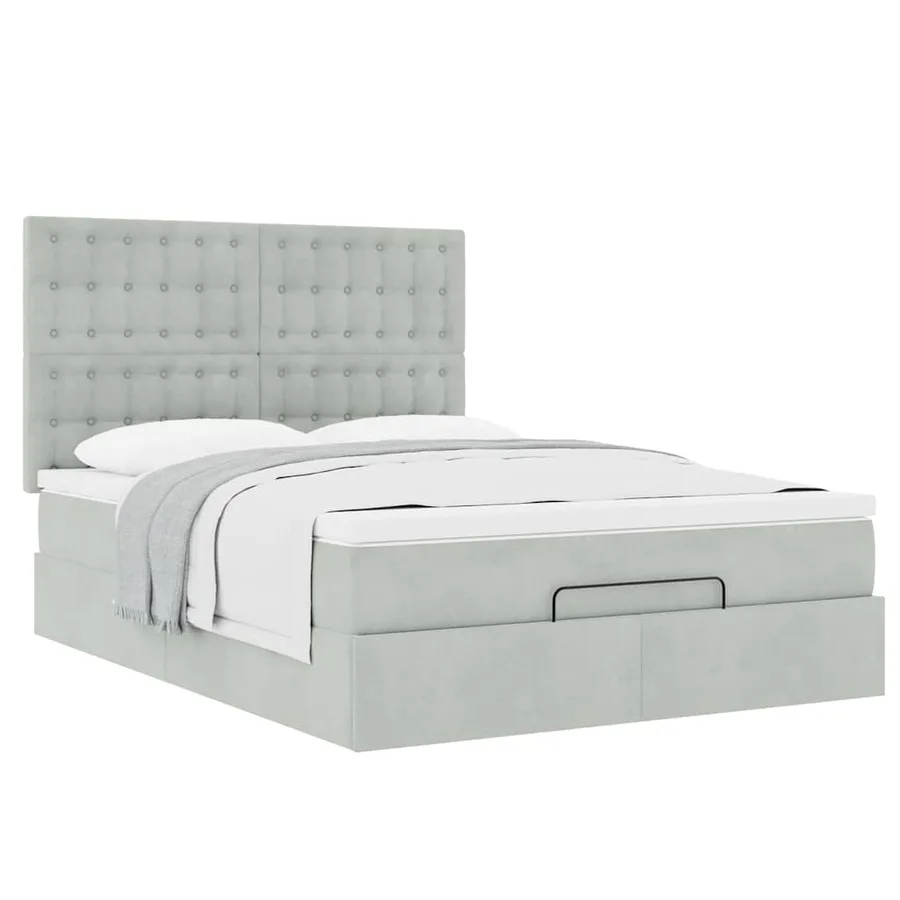 Cadre de lit ottoman et matelas gris clair 140x190 velours - 5