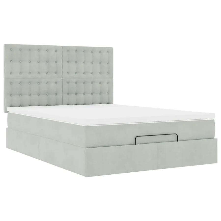 Cadre de lit ottoman et matelas gris clair 140x190 velours - 6