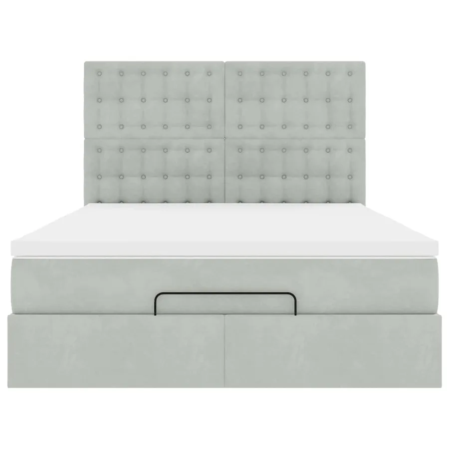 Cadre de lit ottoman et matelas gris clair 140x190 velours - 7