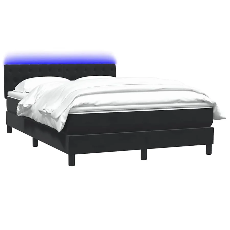 Sommier à lattes de lit avec matelas et LED noir 140x210 cm velours - 3