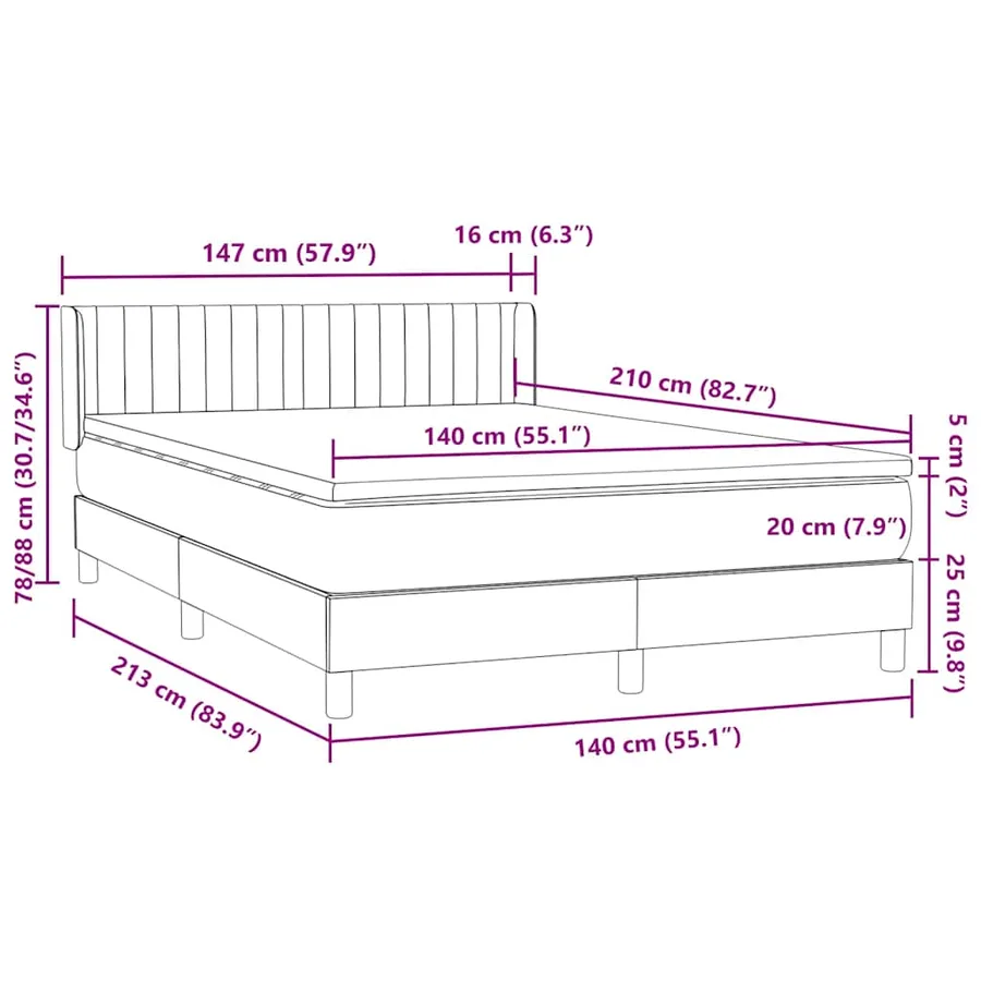 Sommier à lattes de lit avec matelas noir 140x210 cm velours - 12