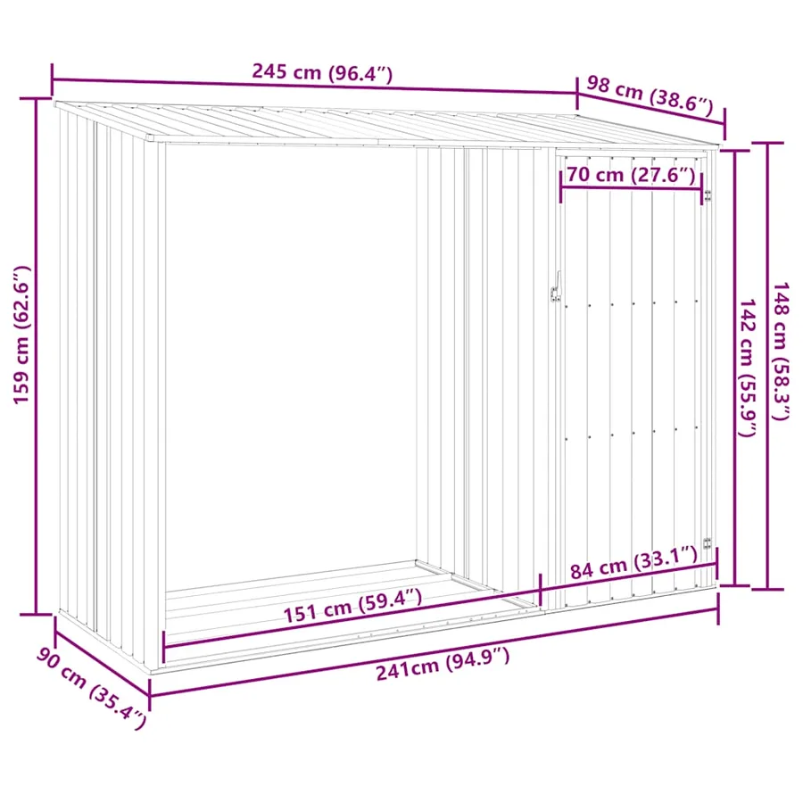 Abri à bois de jardin Vert 245x98x159 cm Acier galvanisé - 11