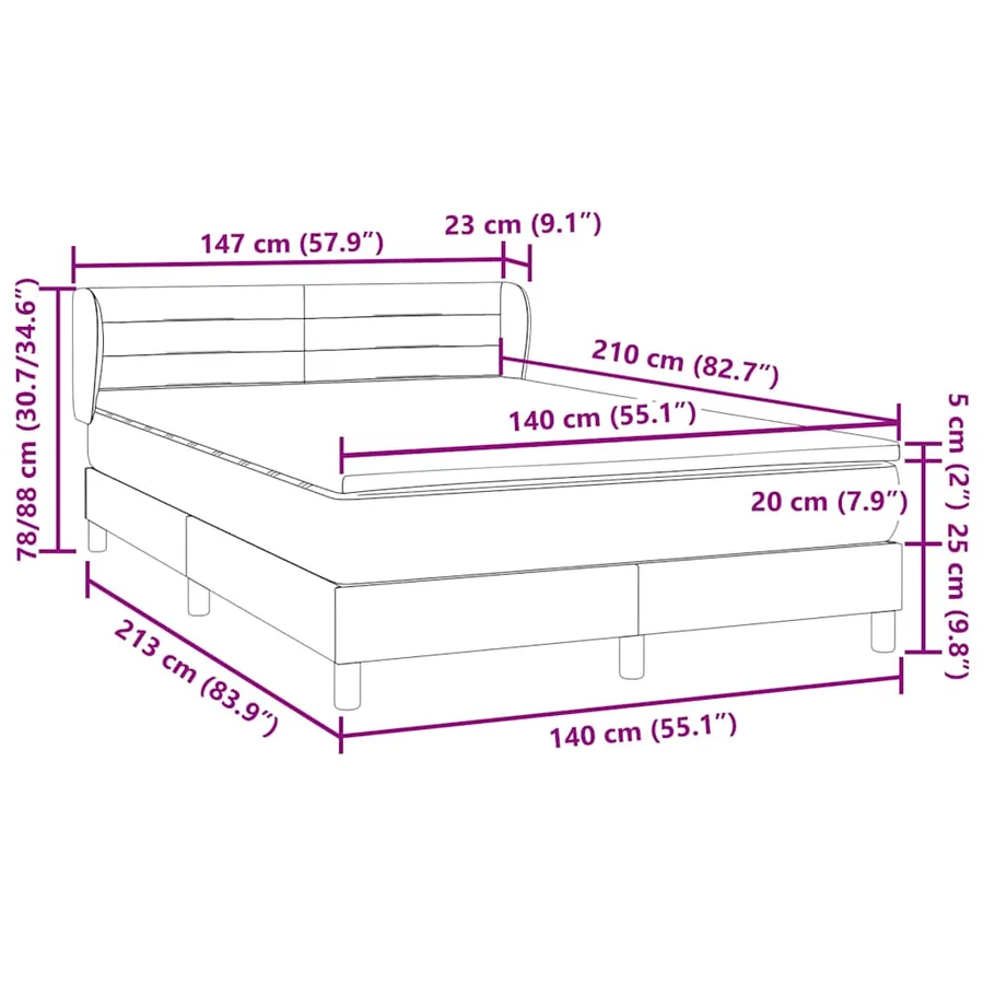 Sommier à lattes de lit avec matelas noir 140x210 cm velours - 12