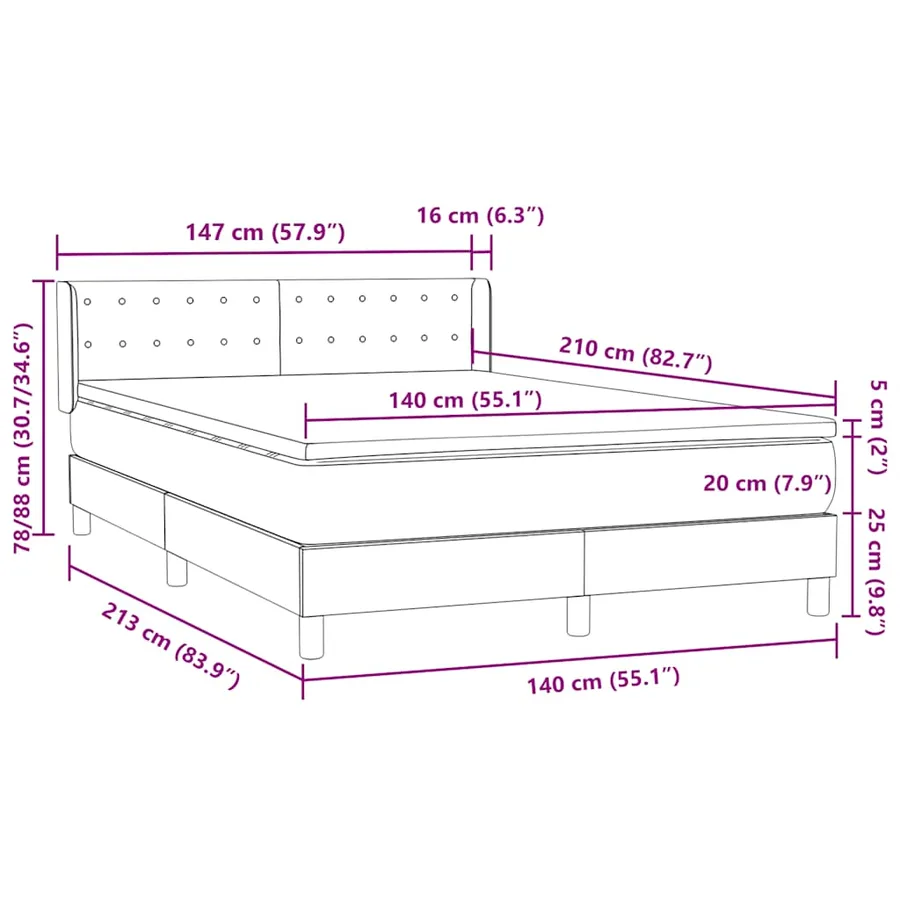 Sommier à lattes de lit avec matelas noir 140x210 cm velours - 12