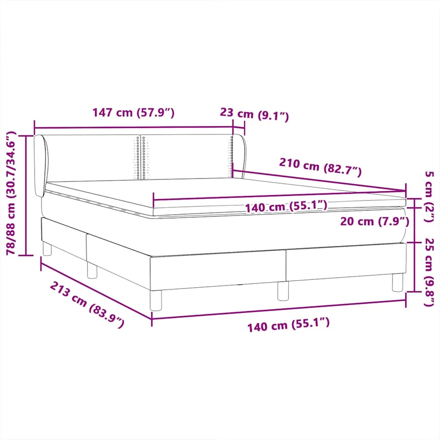 Sommier à lattes de lit avec matelas noir 140x210 cm velours - 12