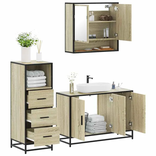 Ensemble de meubles de salle de bain 3 pcs chêne sonoma