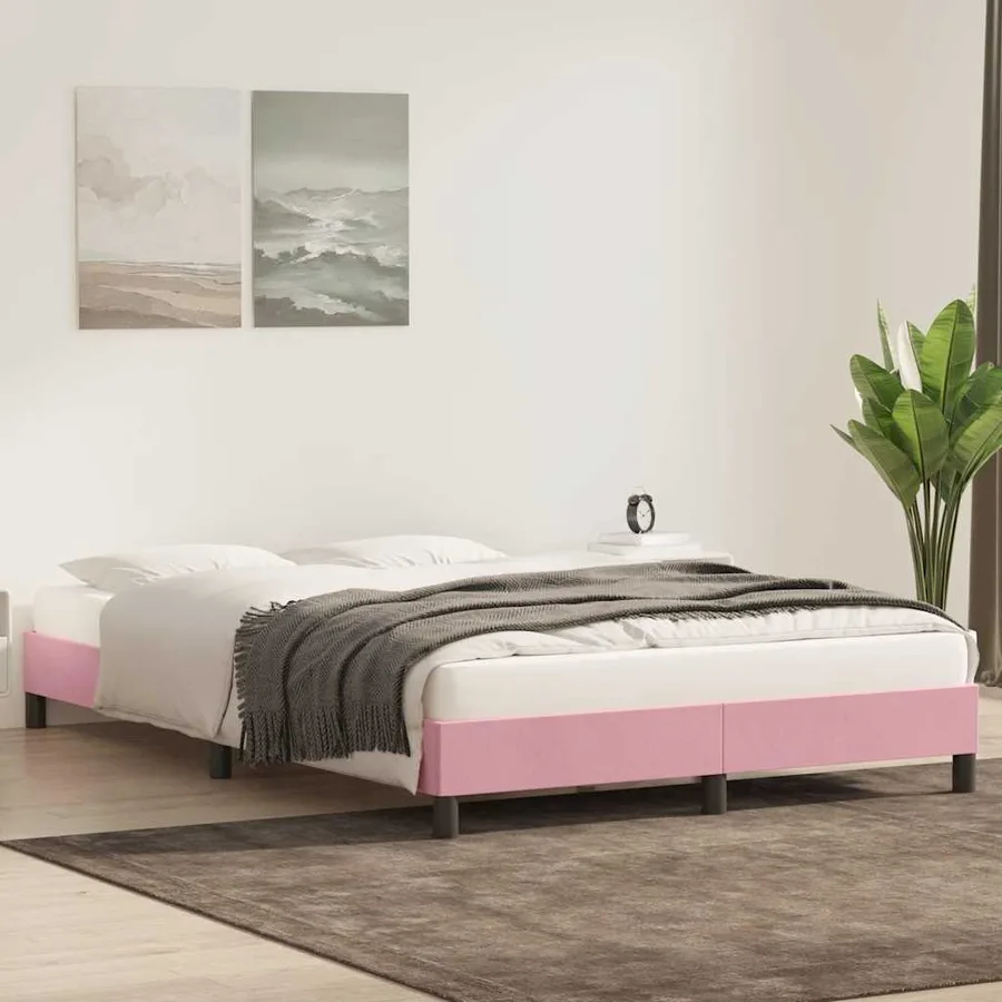 Cadre de lit sans matelas rose 140x210 cm velours - 3