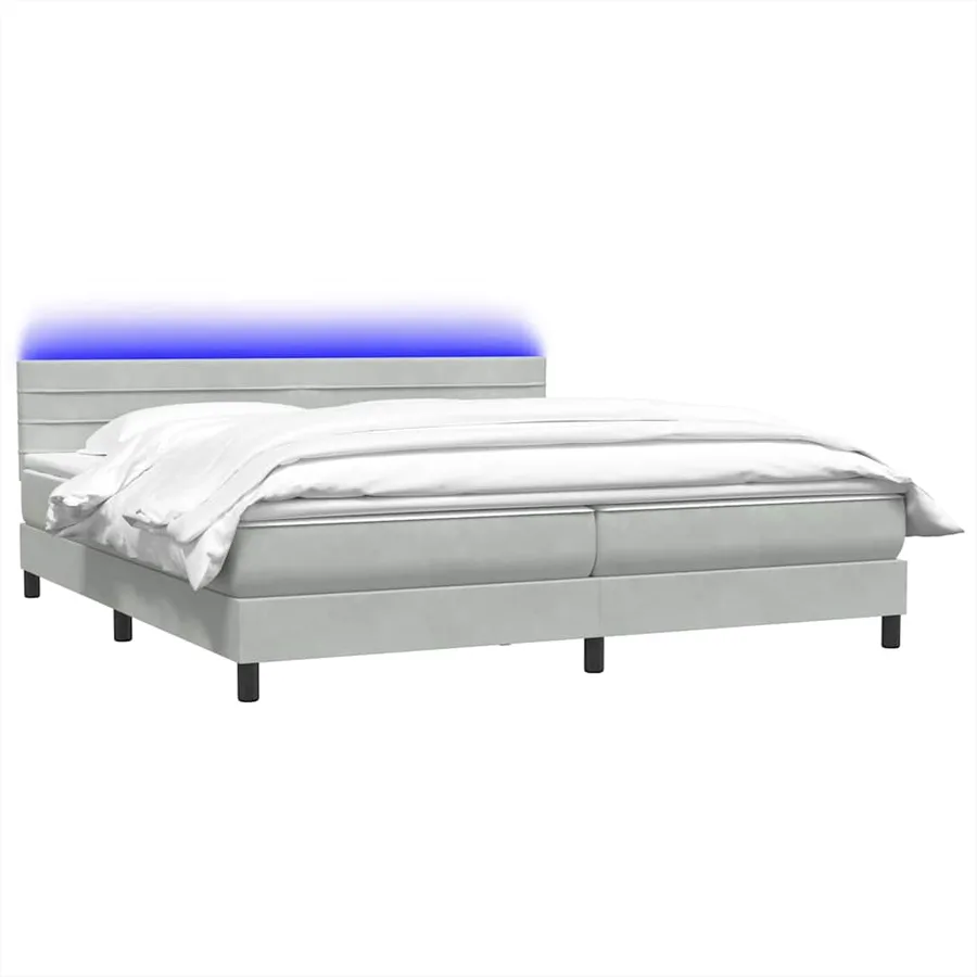 Sommier à lattes de lit et matelas et LED gris clair 180x210cm velours - 3