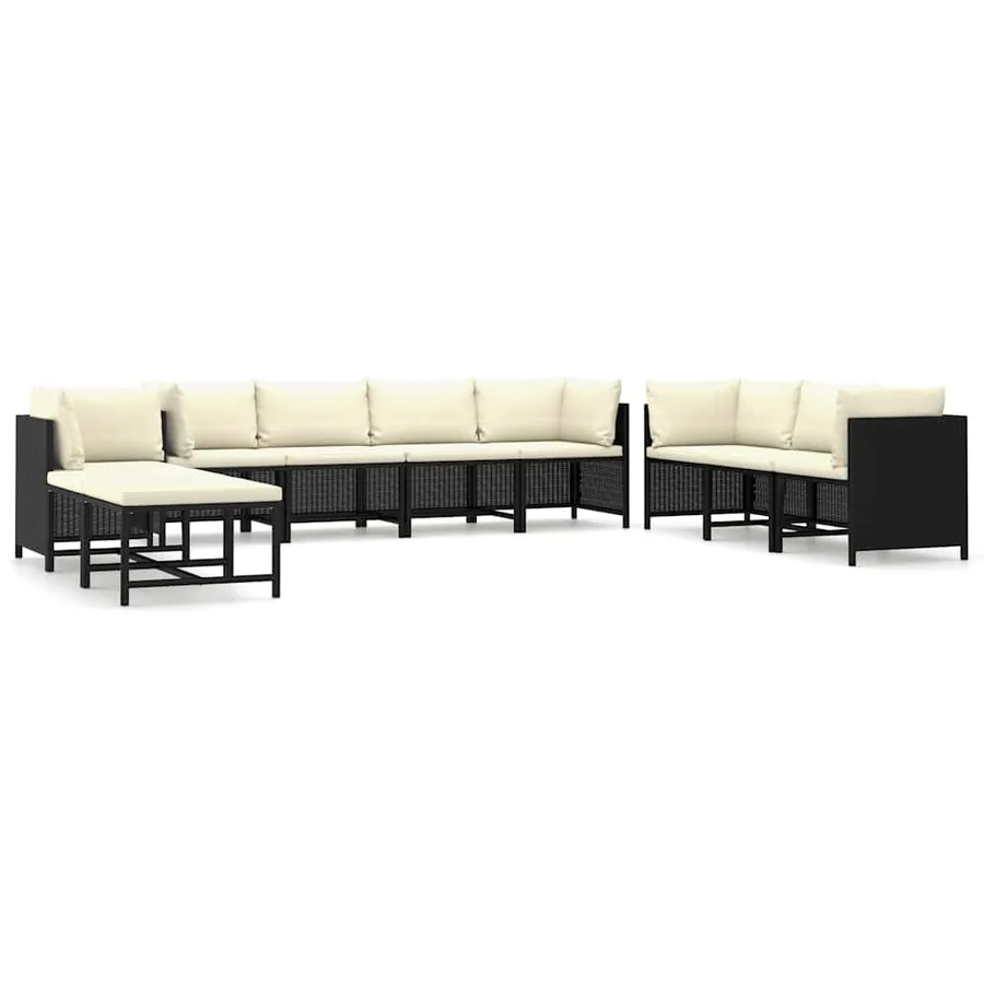 Salon de jardin 10 pcs avec coussins Résine tressée Noir - 2