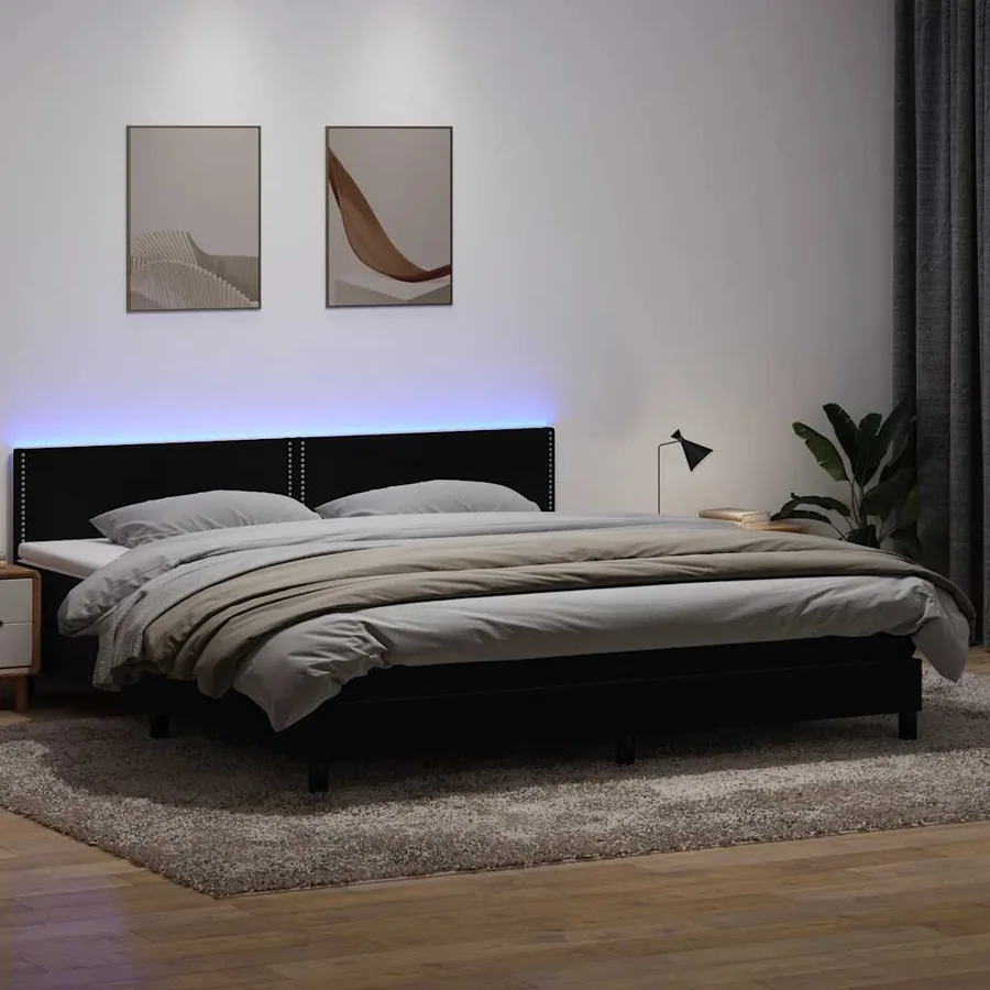 Sommier à lattes de lit avec matelas et LED noir 200x210 cm Velours