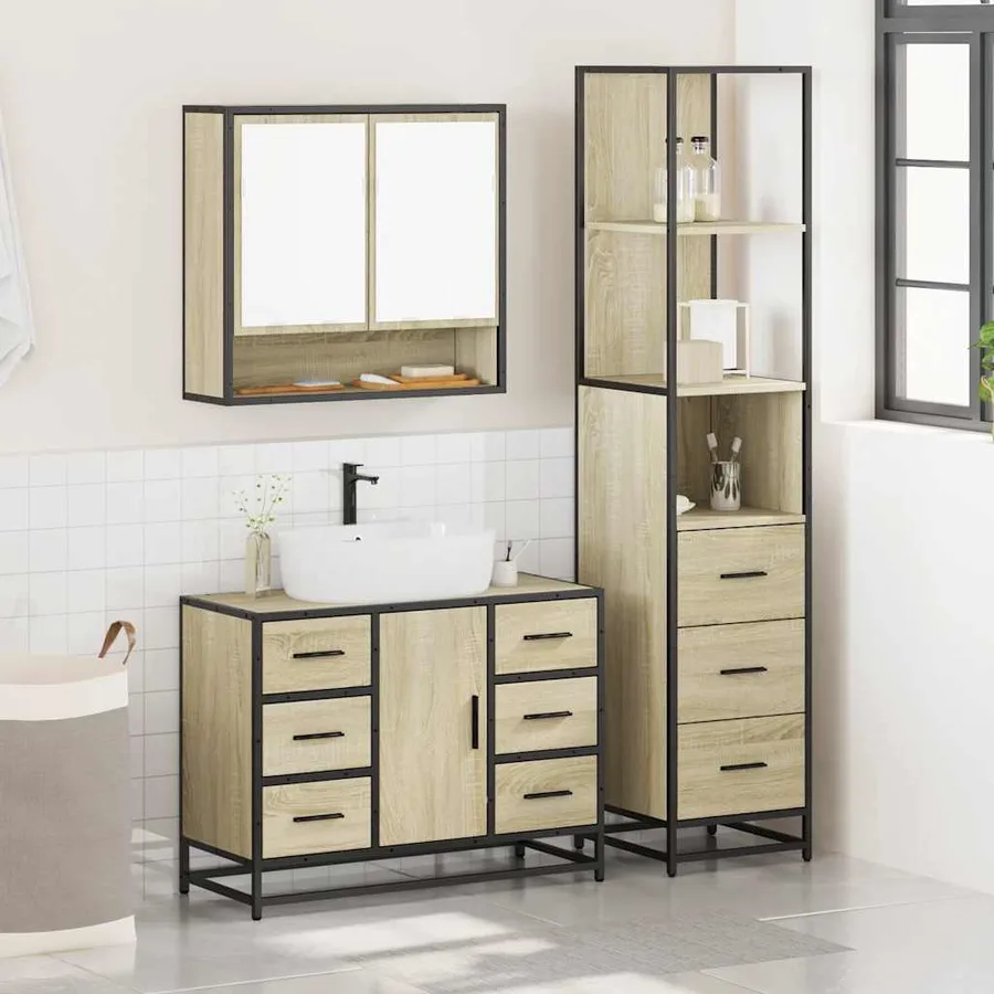 Ensemble de meubles de salle de bain 3 pcs chêne sonoma - 3