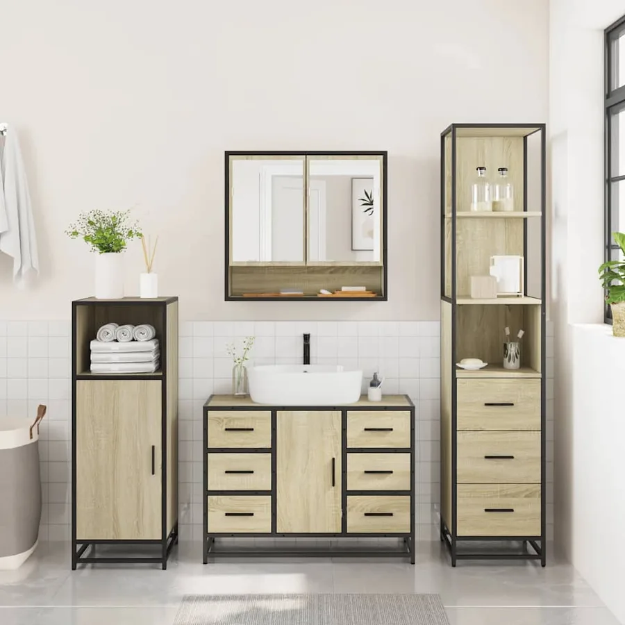 Ensemble de meubles de salle de bain 3 pcs chêne sonoma - 4