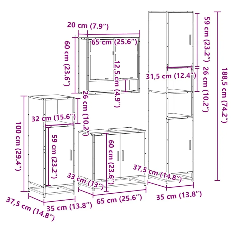 Ensemble de meubles de salle de bain 4 pcs chêne sonoma - 11