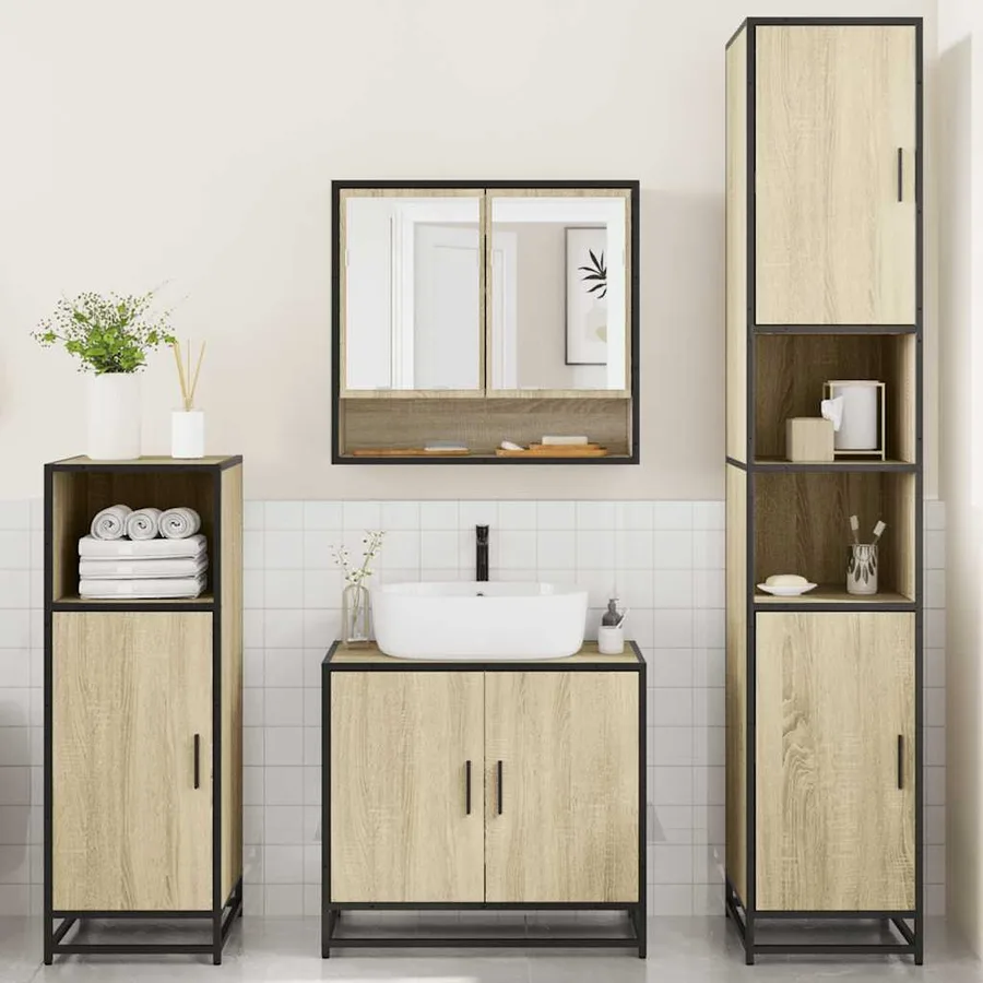 Ensemble de meubles de salle de bain 4 pcs chêne sonoma - 3