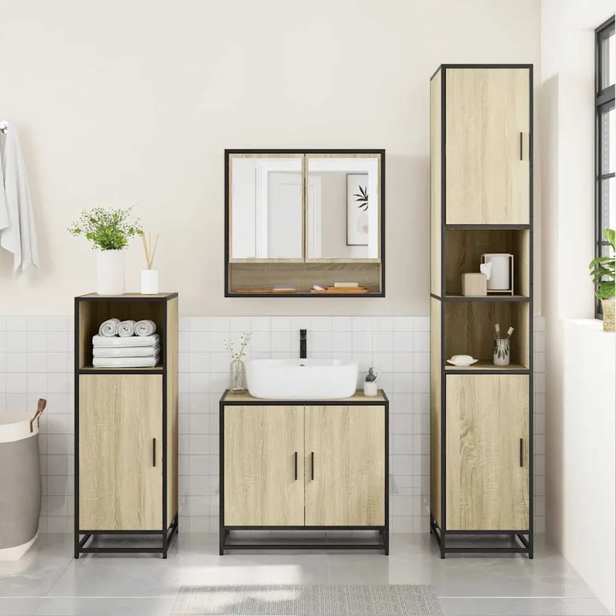 Ensemble de meubles de salle de bain 4 pcs chêne sonoma - 4