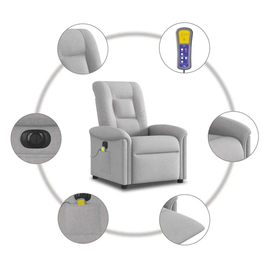 Fauteuil de massage inclinable électrique gris nuage tissu - 10