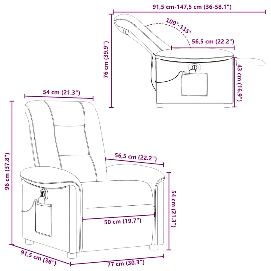 Fauteuil de massage inclinable électrique gris nuage tissu - 16