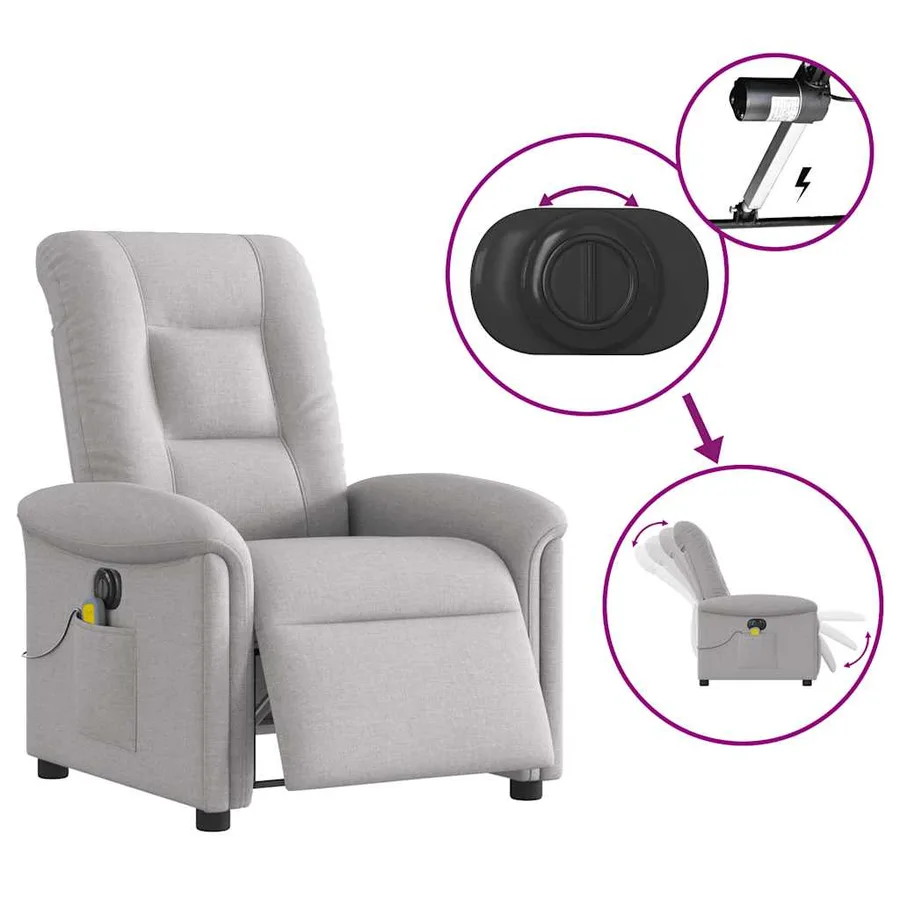 Fauteuil de massage inclinable électrique gris nuage tissu - 9