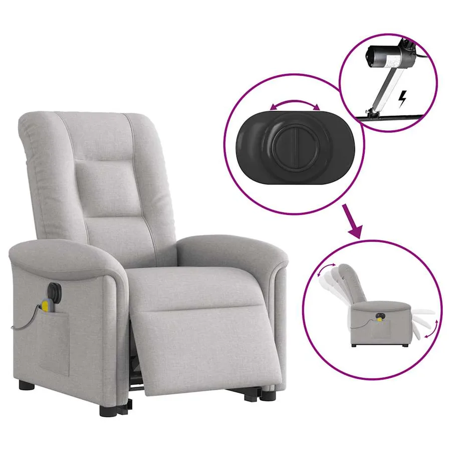 Fauteuil inclinable de massage électrique gris nuage tissu - 10
