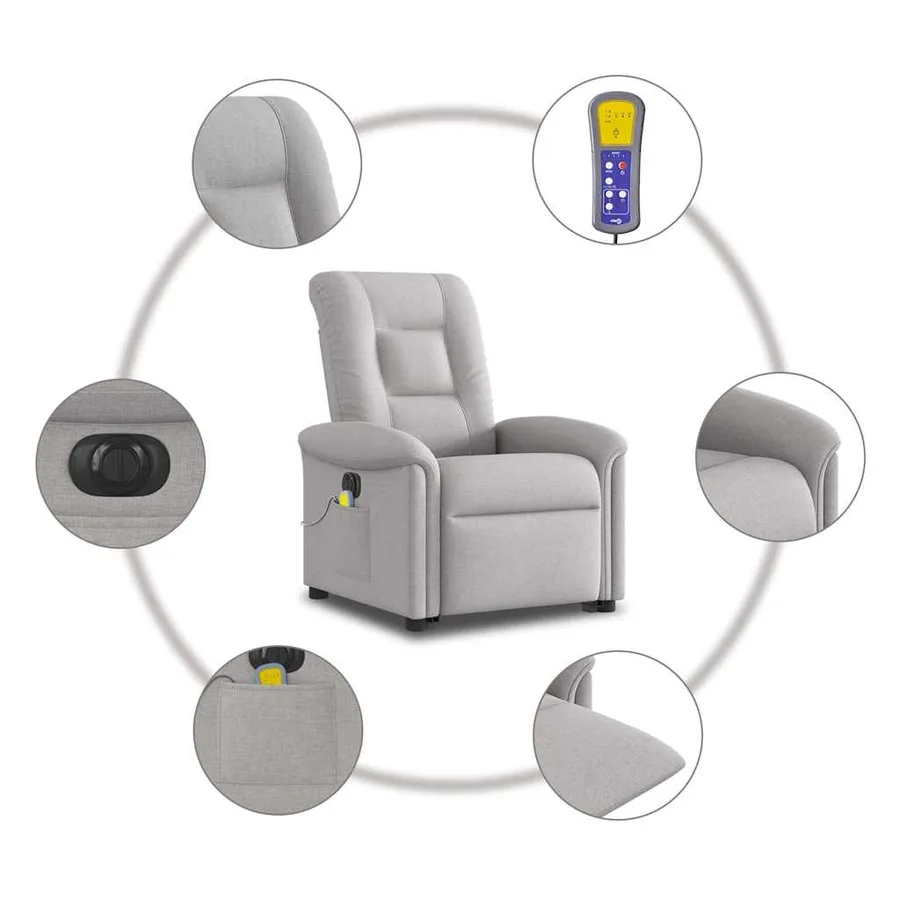 Fauteuil inclinable de massage électrique gris nuage tissu - 11