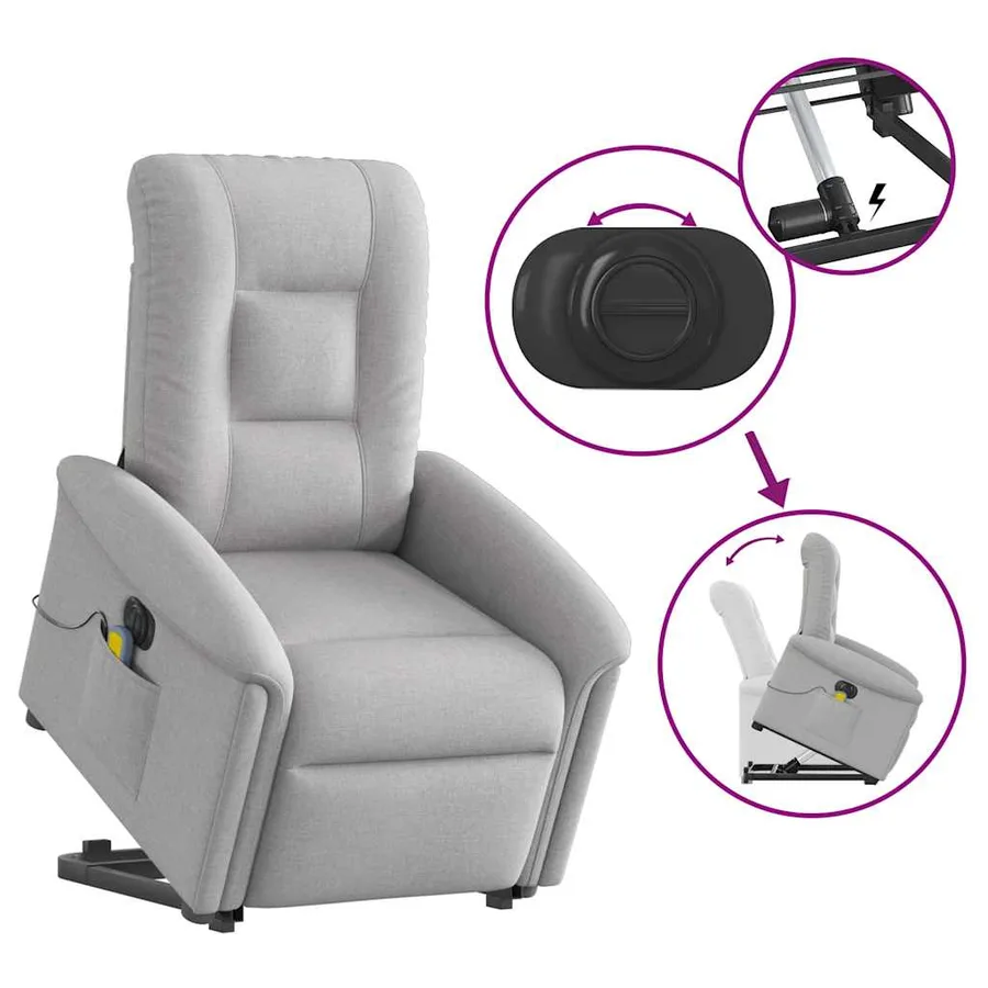 Fauteuil inclinable de massage électrique gris nuage tissu - 9