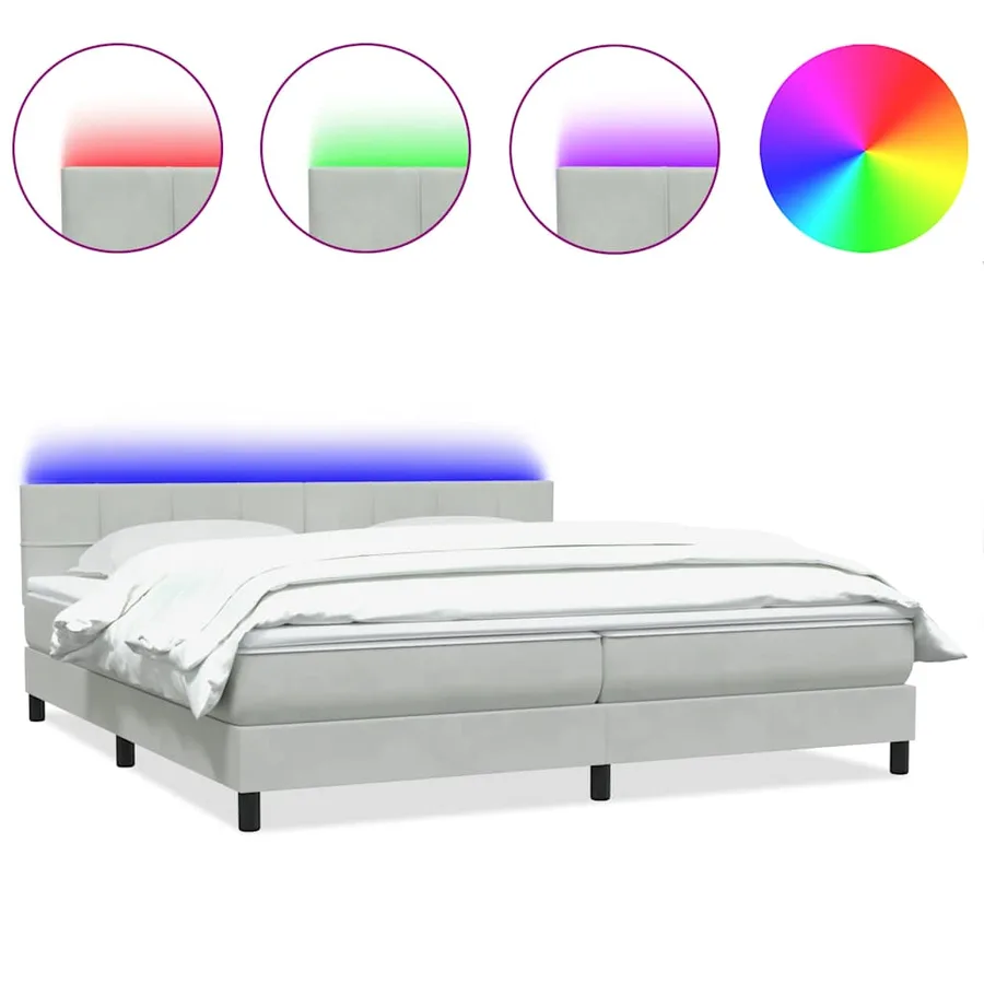Sommier à lattes de lit et matelas et LED gris clair 180x210cm velours - 2
