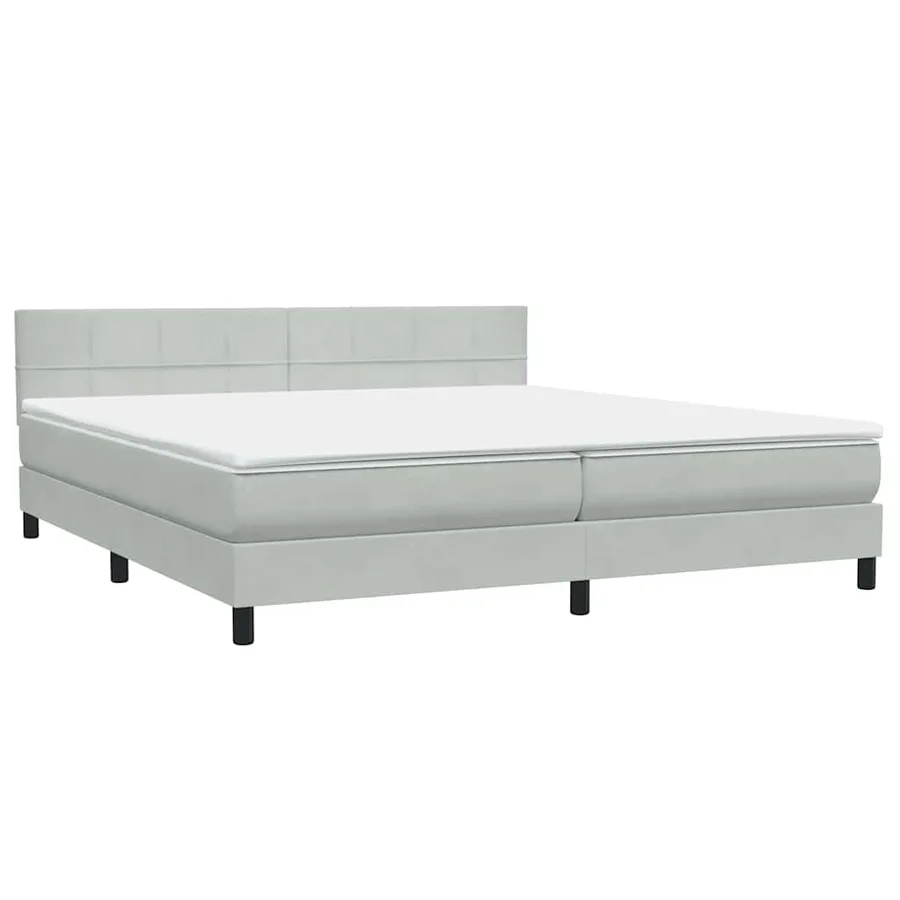 Sommier à lattes de lit et matelas et LED gris clair 180x210cm velours - 5