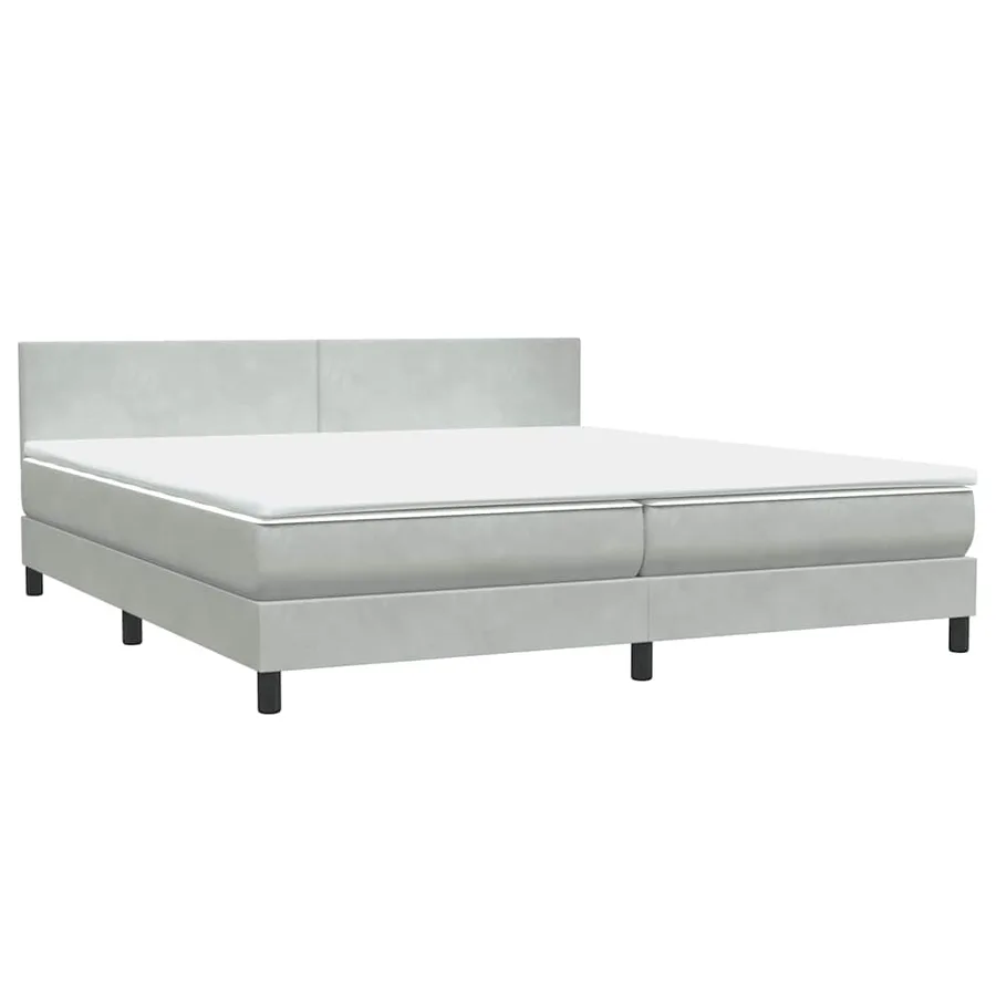 Sommier à lattes de lit et matelas et LED gris clair 180x210cm velours - 5