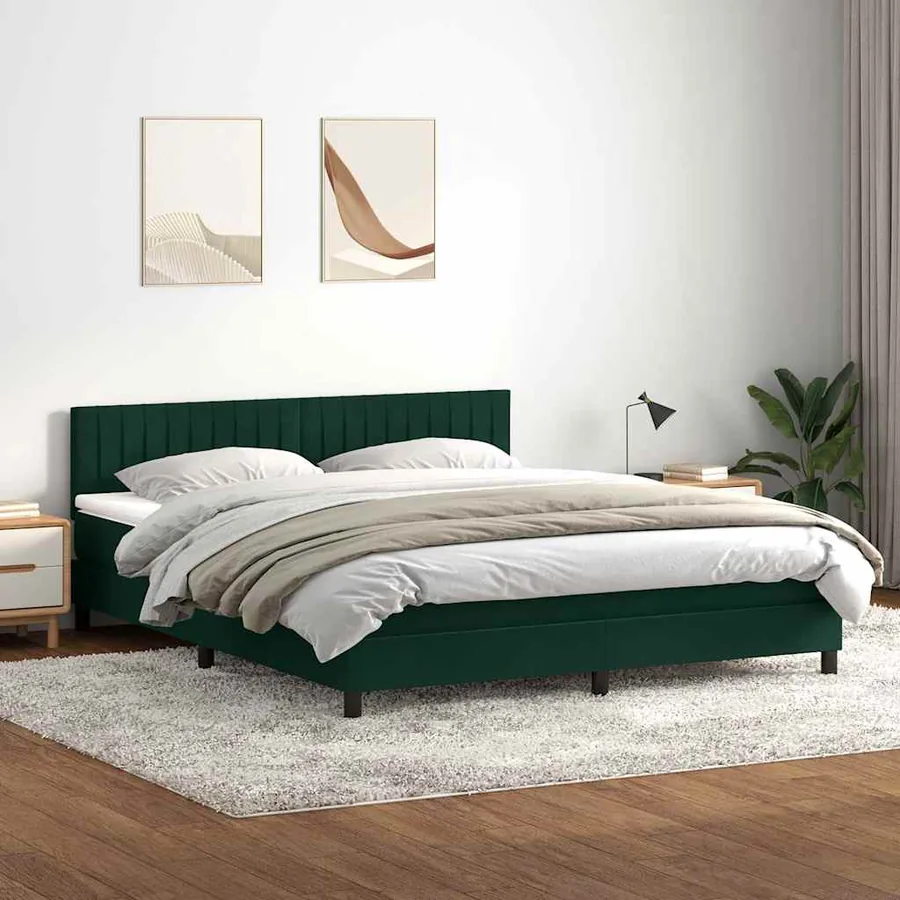 Sommier à lattes de lit et matelas et LED vert foncé 180x210cm velours