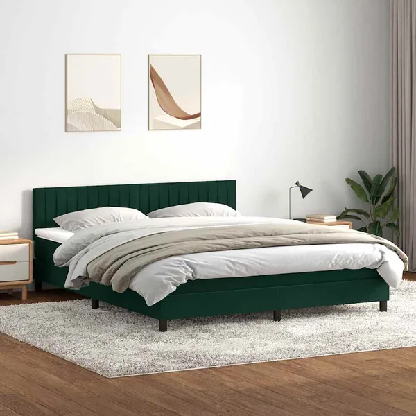 Sommier à lattes de lit et matelas et LED vert foncé 180x210cm velours
