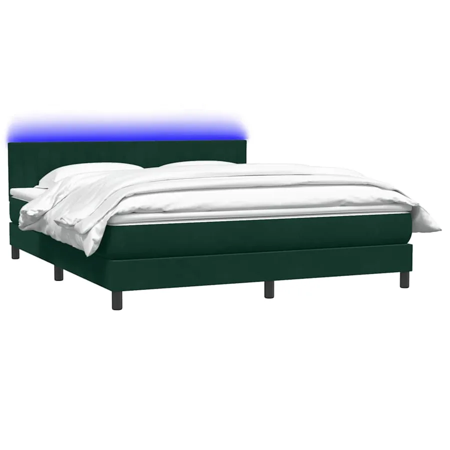 Sommier à lattes de lit et matelas et LED vert foncé 180x210cm velours - 3